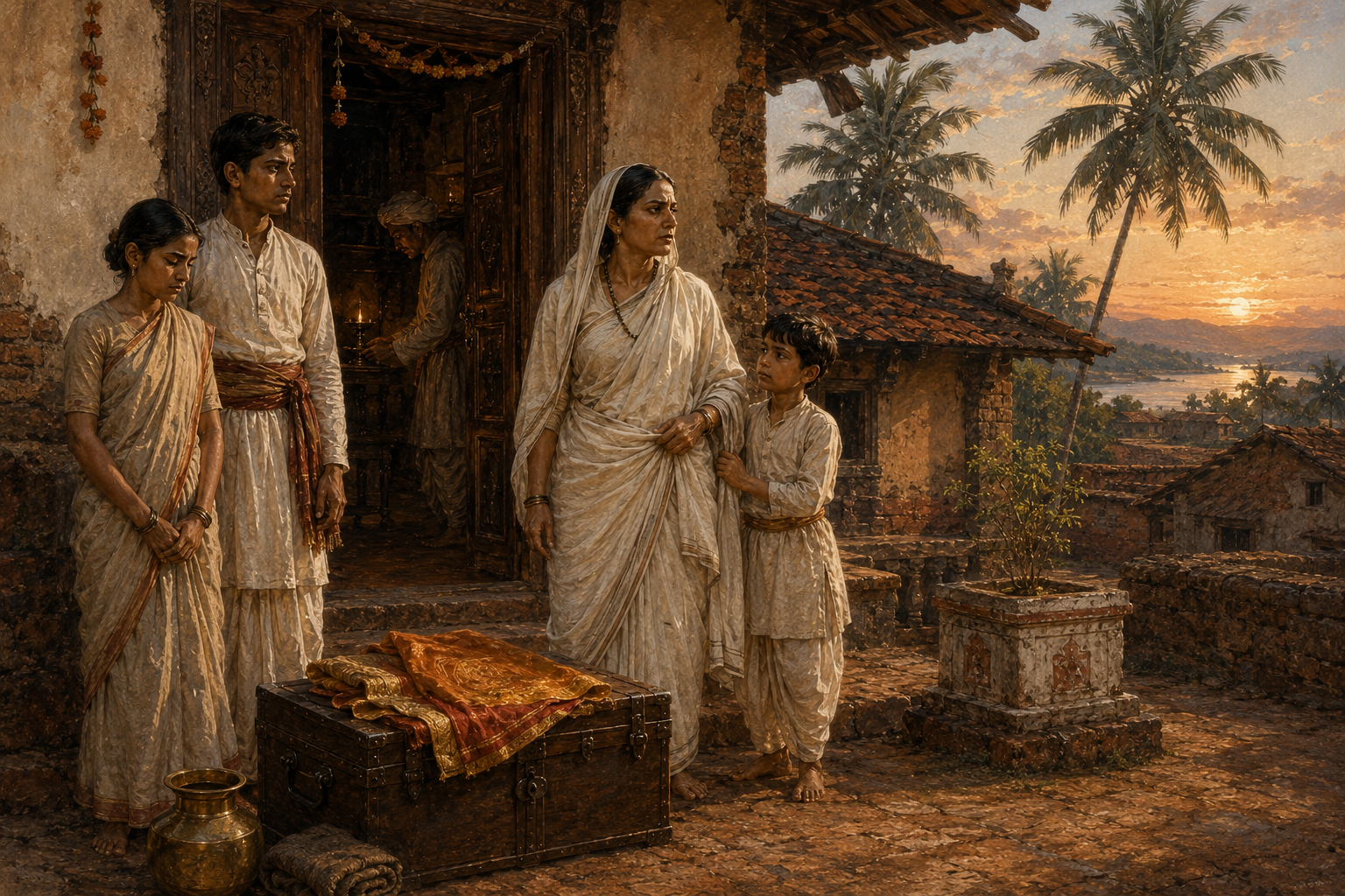 Illustration of a family returning to its ancestral Konkan home